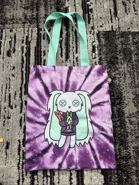 Purple Character Tie-Dye Tote with Mint Green Handles